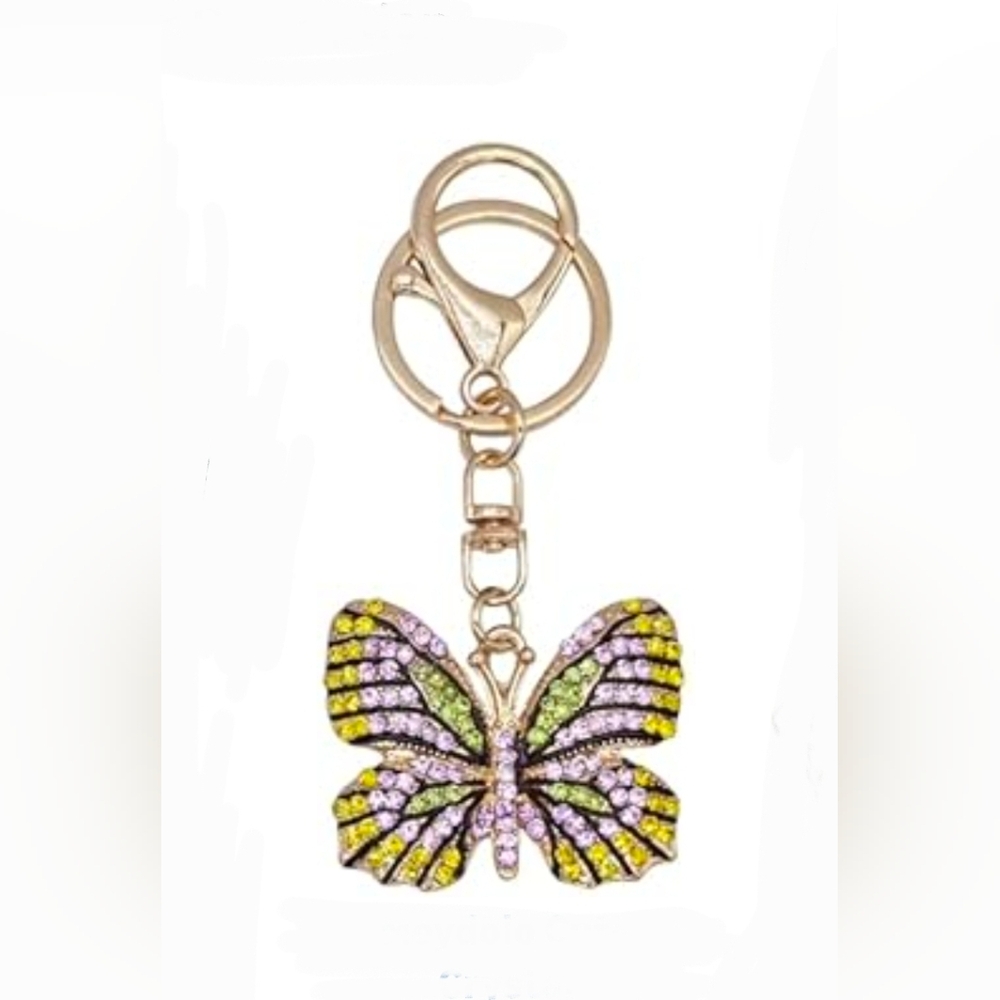 Multicolor Rhinestone Butterfly Keychain With Clasp In Silver BNIB - Picture 10 of 10